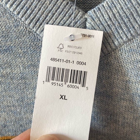 New GAP Grey blue  & Blue Striped Knit Men's Sweater XL V-Neck yellow stripes - Picture 4 of 6